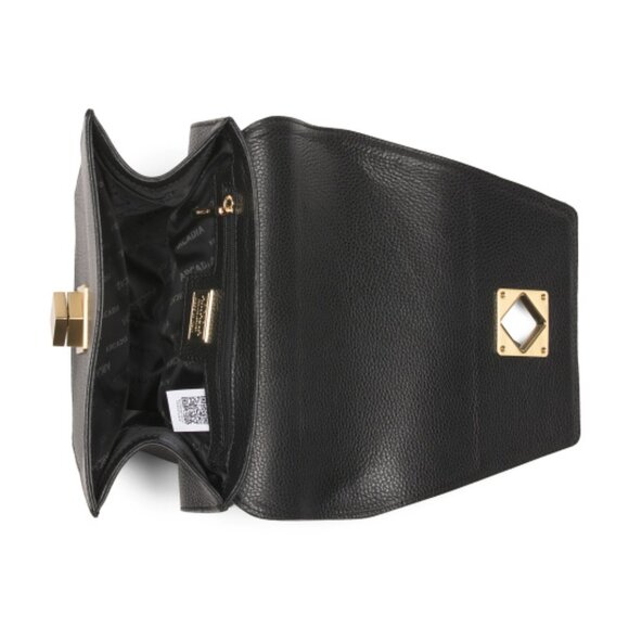 ARCADIA Made In Italy Leather Asymmetrical Geometric Satchel - Black - Picture 3 of 4